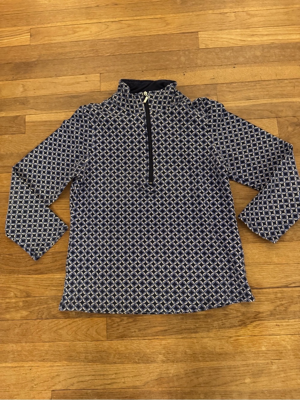 Appleseed's Women's Blue Geometric Mock Neck 1/4 Zip Pullover - Size M
b14
